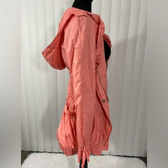 BLANC NOIR Sample Smocked Waist Nylon Anorak Windbreaker Hoodie Jacket Coral S - Picture 8 of 16